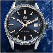 Tag Heuer Carrera Quartz Diamonds Blue Dial Blue Leather Strap Watch for Women - WAR1114.FC6391