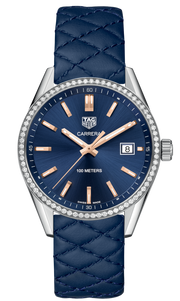 Tag Heuer Carrera Quartz Diamonds Blue Dial Blue Leather Strap Watch for Women - WAR1114.FC6391