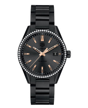 Tag Heuer Carrera Quartz Diamonds Black Dial Black Steel Strap Watch for Women - WAR1115.BA0602
