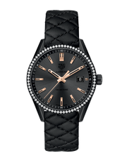Tag Heuer Carrera Diamonds Anthracite Black Dial Black Leather Strap Watch for Women - WAR1115.FC6392