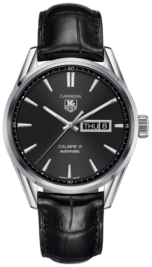 Tag Heuer Carrera Automatic Black Dial Black Leather Strap Watch for Men - WAR201A.FC6266