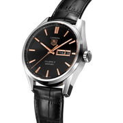 Tag Heuer Carrera Calibre 5 Automatic Black Dial Black Leather Strap Watch for Men - WAR201C.FC6266