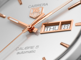 Tag Heuer Carrera Calibre 5 Jam Tangan Tali Kulit Coklat Dial Putih Otomatis untuk Pria - WAR201D.FC6291