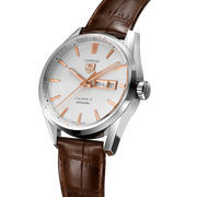 Tag Heuer Carrera Calibre 5 Automatic White Dial Brown Leather Strap Watch for Men - WAR201D.FC6291