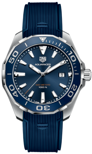 Tag Heuer Aquaracer Quartz Blue Dial Blue Rubber Strap Watch for Men - WAY101C.FT6153