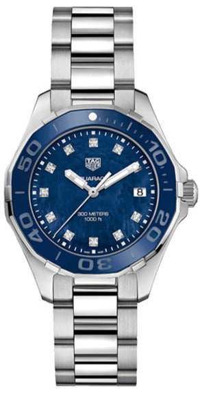 Tag Heuer Aquaracer Diamonds Blue Dial Silver Steel Strap Watch for Women - WAY131L.BA0748