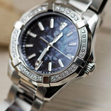 Tag Heuer Aquaracer kuarsa 35mm berlian hitam panggil perak Steel Strap Watch untuk Wanita - WAY131P.BA0748