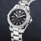 Jam Tangan Tag Heuer Aquaracer Quartz Diamonds Black Dial Silver Steel Strap untuk Wanita - WAY131P.BA0748