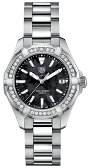 Tag Heuer Aquaracer Quartz Diamonds Black Dial Silver Steel Strap Watch for Women - WAY131P.BA0748