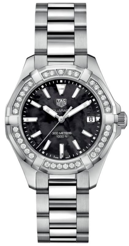 Jam Tangan Tag Heuer Aquaracer Quartz Diamonds Black Dial Silver Steel Strap untuk Wanita - WAY131P.BA0748