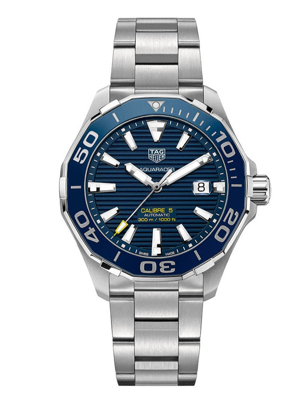 Tag Heuer Aquaracer Calibre 5 Blue Dial Silver Steel Strap Watch for Men - WAY201B.BA0927