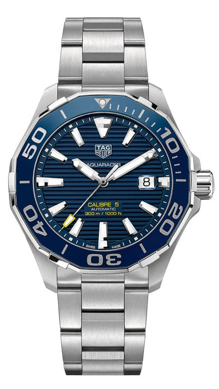 Tag Heuer Aquaracer Calibre 5 Blue Dial Silver Steel Strap Watch for Men - WAY201B.BA0927
