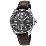 Tag Heuer Aquaracer Caliber 5 Black Dial Brown Leather Strap Watch for Men - WAY201M.FC6474