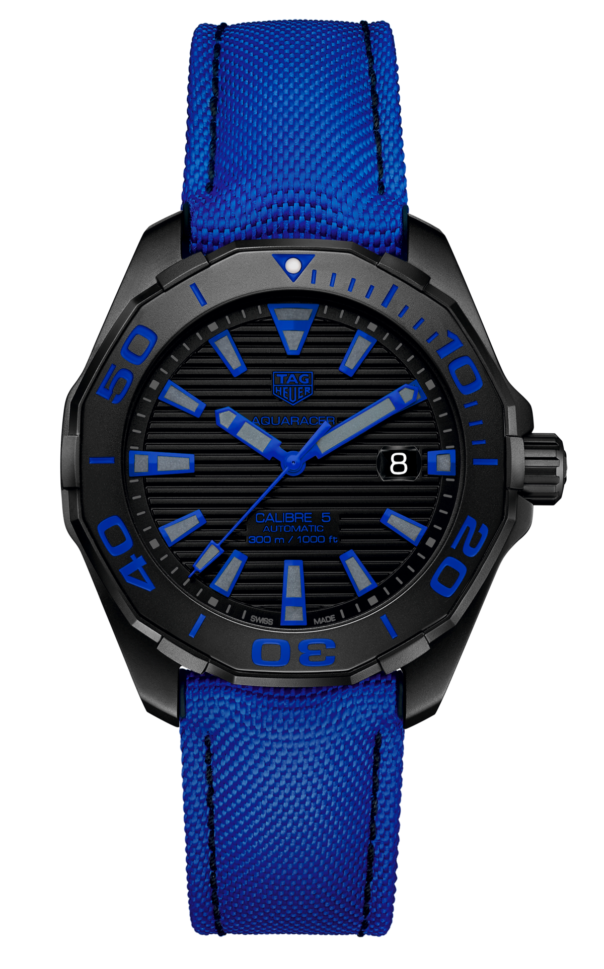Tag Heuer Aquaracer Calibre 5 Automatic Titanium Black Dial Blue Nylon Strap Watch for Gents - WAY208B.FC6382