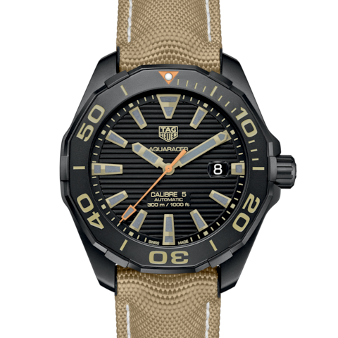 Tag Heuer Aquaracer 300 Calibre 5 Automatic Black Dial Brown Nylon