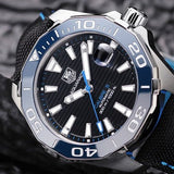 Tag Heuer Aquaracer Calibre 5 Jam Tangan Tali Nilon Hitam Dial Hitam Otomatis untuk Pria - WAY211B.FC6363