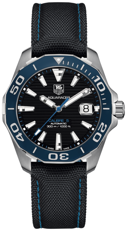 Tag Heuer Aquaracer Calibre 5 Jam Tangan Tali Nilon Hitam Dial Hitam Otomatis untuk Pria - WAY211B.FC6363