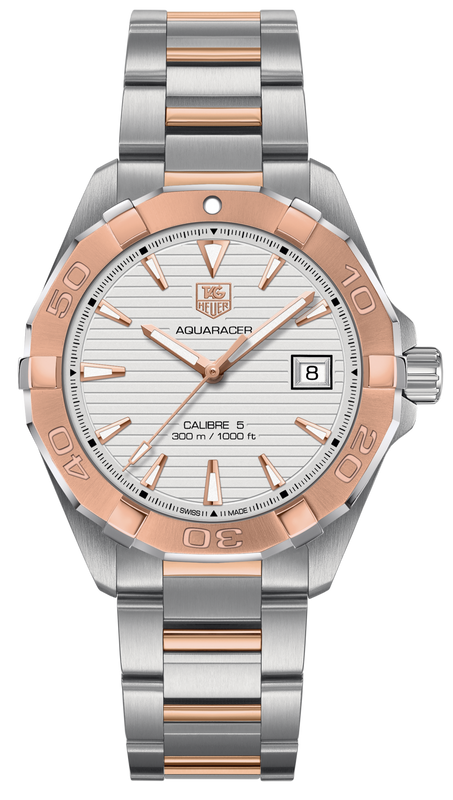 泰格豪雅 Aquaracer Calibre 5 自动白色表盘双色钢表带男士腕表 - WAY2150.BD0911