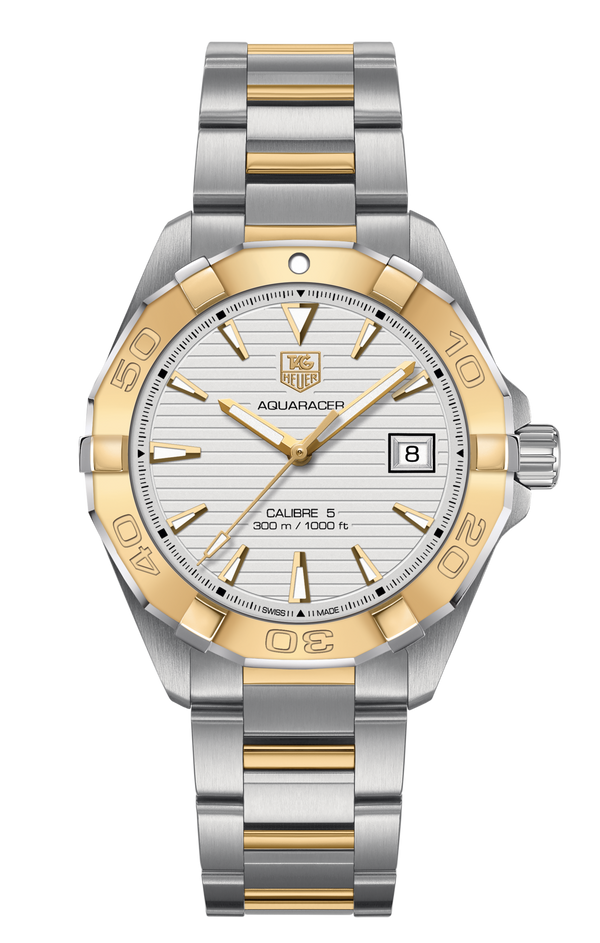 Tag Heuer Aquaracer Calibre 5 Automatic White Dial Two Tone Steel Strap Watch for Men - WAY2151.BD0912