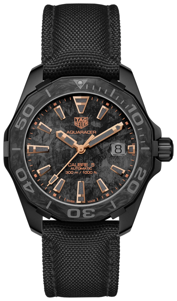 Tag Heuer Aquaracer Calibre 5 Black NATO Strap Carbon Dial Watch for Men - WBD218A.FC6445