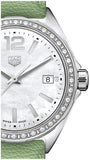 Jam Tangan Tag Heuer Formula 1 Quartz Diamonds Mother of Pearl Dial Green Leather Strap untuk Wanita - WBJ131A.FC8249