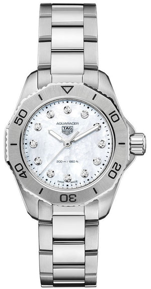 Tag Heuer Aquaracer Professional 200 Quartz Diamond Mother of Pearl Dial Silver Steel Strap Watch for Women - WBP1416.BA0622