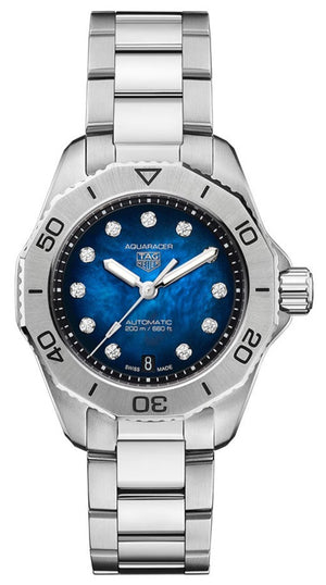 Tag Heuer Aquaracer Professional 200 Automatic Diamond Blue Dial Silver Steel Strap Watch for Women - WBP2411.BA0622