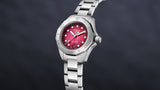 Tag Heuer Aquaracer Professional 200 Automatic Diamond Ruby Red Dial Silver Steel Strap Watch for Women - WBP2414.BA0622