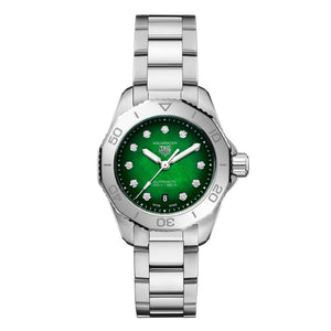 Tag Heuer Aquaracer Professional 200 Automatic Diamond Green Dial Silver Steel Strap Watch for Women - WBP2415.BA0622