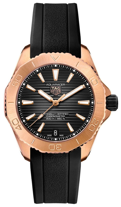 Tag Heuer Aquaracer Professional 200 Automatic 18K Rose Gold Black Dial Black Rubber Strap Watch for Men - WBP5150.FT6199