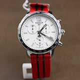 Tissot Quickster Chronograph NBA Chicago Bulls Jam Tangan Tali NATO Merah Dial Putih Untuk Pria - T095.417.17.037.04