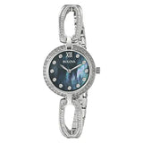 Bulova Crystal Black Mother of Pearl Dial Silver Steel Strap Watch for Women - 96L224