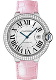 Cartier Ballon Bleu De Cartier Diamonds Silver Dial Pink Leather Strap Watch for Women - WE902037