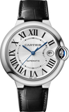 Cartier Ballon Bleu De Cartier Silver Dial Black Leather Strap Watch for Women - WSBB0028