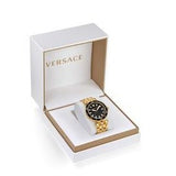 Versace Greca Sport Quartz Black Dial Gold Steel Strap Watch for Men - VEZ300721