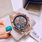 Michael Kors Bradshaw Black Dial Rose Gold Steel Strap Watch for Women - MK5854