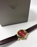 Emporio Armani Gianni T Bar Burgundy Dial Burgundy Leather Strap Watch For Women - AR1758