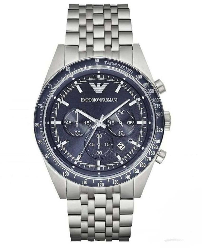 Emporio Armani Sportivo Chronograph Blue Dial Silver Steel Strap