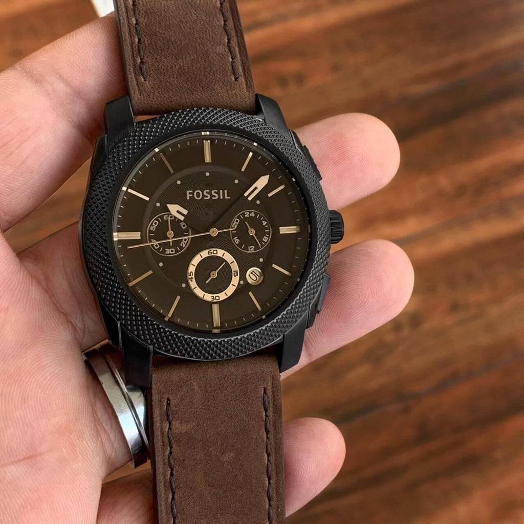 Fossil Machine Flight Chronograph Brown Dial Brown Leather Strap