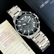 Emporio Armani Diver Chronograph Black Dial Silver Steel Strap Watch For Men - AR11360