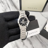 Gucci G Timeless Quartz Diamonds Black Dial Silver Steel Strap Watch For Women - YA1265024