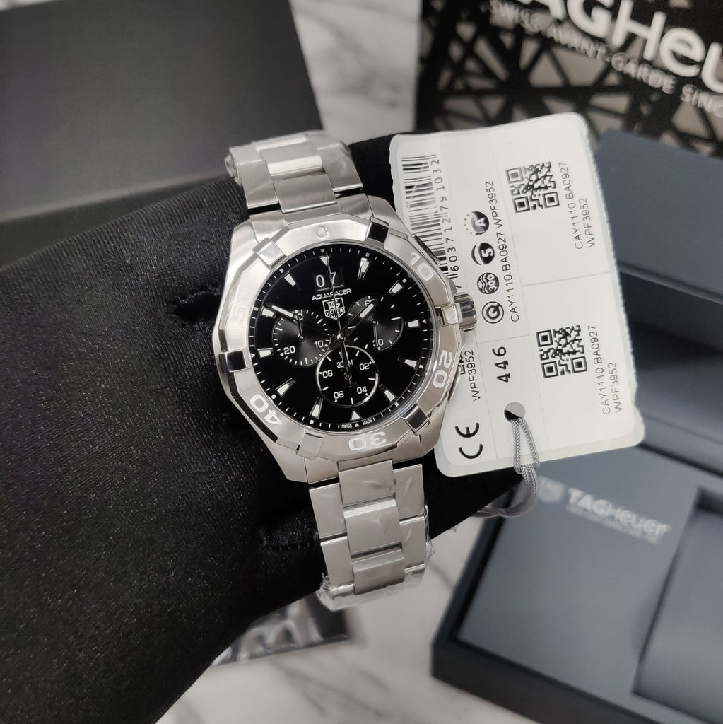 Tag Heuer Aquaracer Quartz Chronograph Black Dial Silver Steel