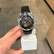 Emporio Armani Meccanico Skeleton Black Dial Black Leather Strap Watch For Men - AR60026