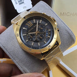 Michael Kors Brecken Chronograph Black Dial Gold Mesh Strap Watch For Men - MK8867