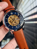 Fossil Neutra Automatic Luggage Skeleton Blue Dial Brown Leather Strap Watch for Men - ME3160