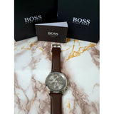 Hugo Boss Grand Prix Grey Dial Brown Leather Strap Watch for Men -  1513476