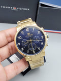 Tommy Hilfiger Daniel Blue Dial Gold Steel Strap Watch for Men - 1710384