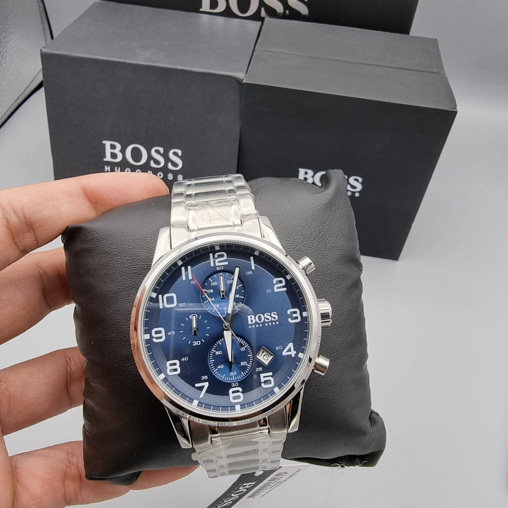 Hugo Boss Aeroliner Chronograph Blue Dial Silver Steel Strap  display picture 1