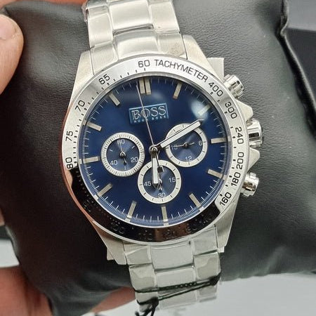 Hugo Boss Ikon Chronograph Blue Dial Silver Steel Strap Watch for Men