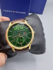 Tommy Hilfiger Hunter Green Dial Brown Leather Strap Watch for Men - 1791607